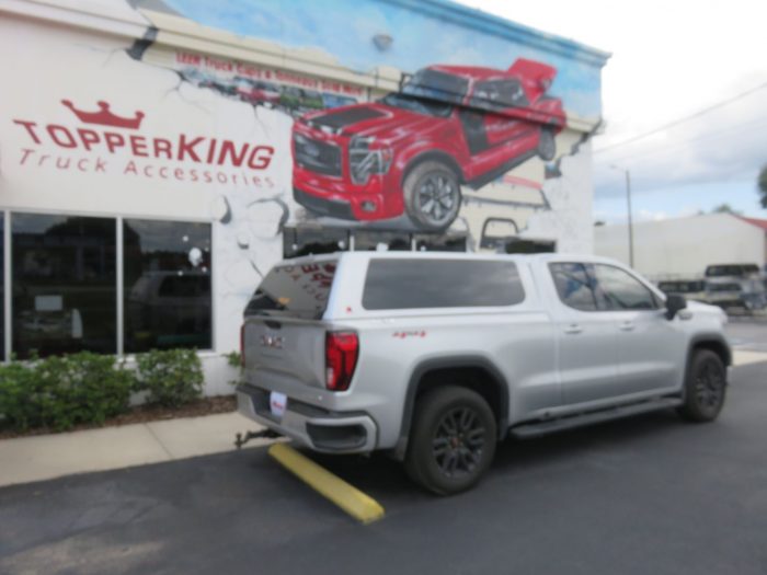 2019 GMC Sierra with LEER 100XQ, Black Out Nerf Bars, Hitch, Tint by TopperKING in Brandon, FL 813-689-2449 or Clearwater, FL 727-530-9066. Call us today!
