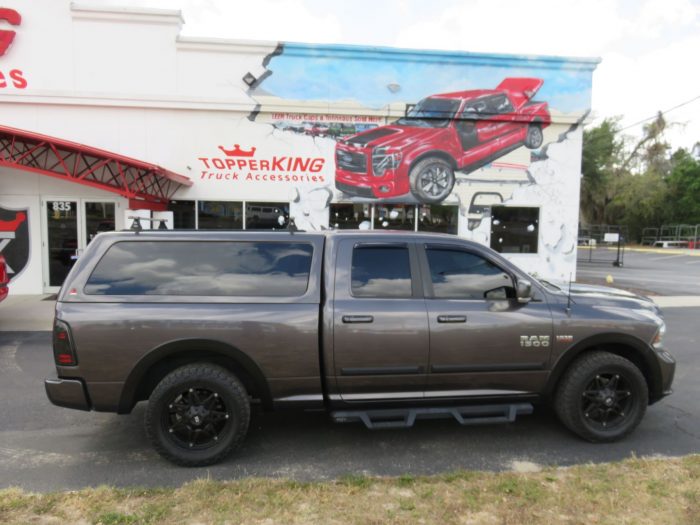 2014 Dodge RAM with LEER 100XQ, Roof Racks, Vent Visors, Bug Guard, Side Steps, and Tint. Call TopperKING in Brandon 813-689-2449 or Clearwater 727-530-9066