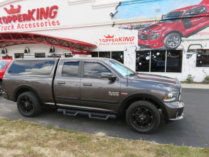 2014 Dodge RAM with LEER 100XQ, Roof Racks, Vent Visors, Bug Guard, Side Steps, and Tint. Call TopperKING in Brandon 813-689-2449 or Clearwater 727-530-9066