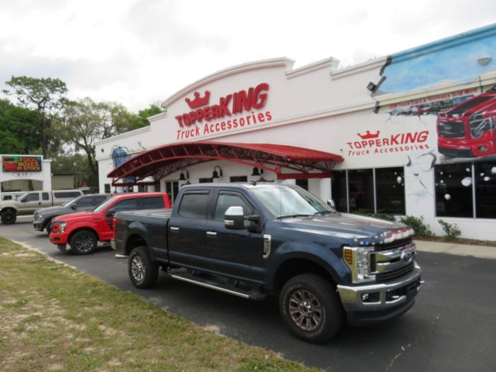 2019 F250 with LEER 350M Trifold Tonneau, BedSlide, Hood Guard, Vent Visors, LOADED! Call TopperKING in Brandon 813-689-2449 or Clearwater 727-530-9066.