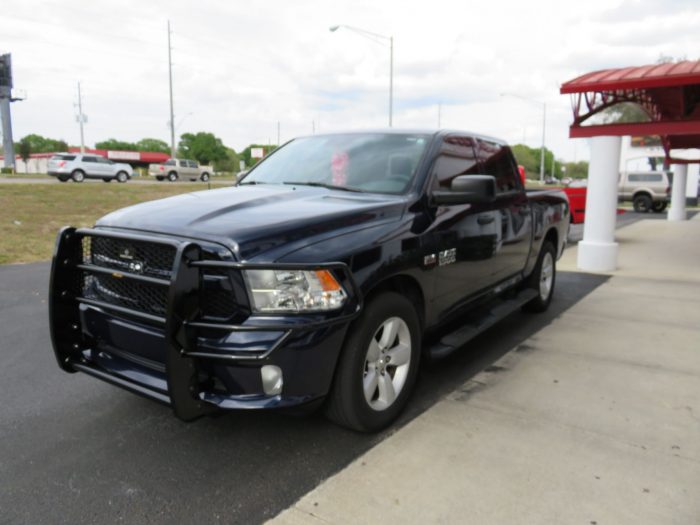2019 Dodge RAM with Grill Guard, Blacked Out Nerf Bars, Hitch, Tint by TopperKING in Brandon, FL 813-689-2449 or Clearwater, FL 727-530-9066. Call today!