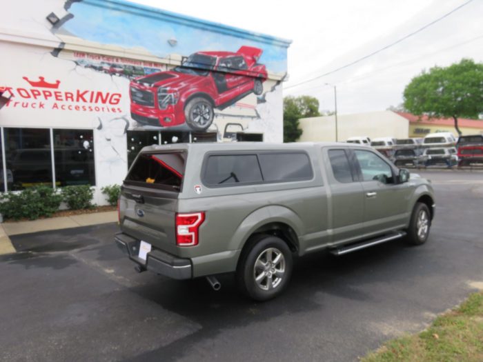 2019 Ford F150 with TK Defender Fiberglass Topper, Bedslide, Running Boards, Tint, Hitch. Call TopperKING Brandon 813-689-2449 or Clearwater FL 727-530-9066