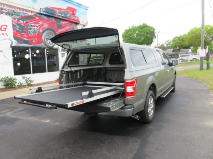 2019 Ford F150 with TK Defender Fiberglass Topper, Bedslide, Running Boards, Tint, Hitch. Call TopperKING Brandon 813-689-2449 or Clearwater FL 727-530-9066