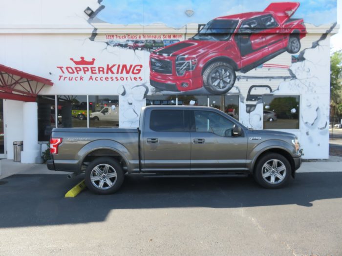2019 Ford F150 with LEER 550 Fiberglass Lid, Running Boards, Hitch, Tint by TopperKING in Brandon FL 813-689-2449 or Clearwater FL 727-530-9066. Call today!