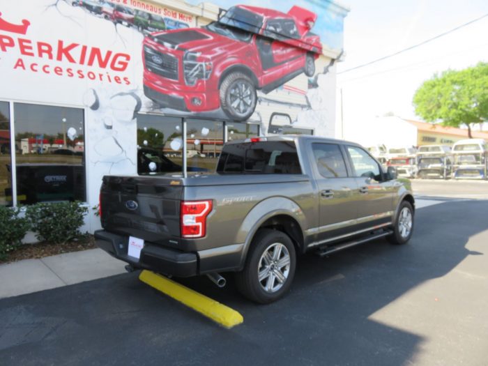 2019 Ford F150 with LEER 550 Fiberglass Lid, Running Boards, Hitch, Tint by TopperKING in Brandon FL 813-689-2449 or Clearwater FL 727-530-9066. Call today!