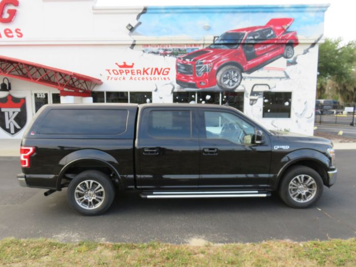 2020 Ford F150 with LEER 100XQ Fiberglass Topper, Running Boards, Hitch, Tint by TopperKING Brandon 813-689-2449 or Clearwater FL 727-530-9066. Call Today!