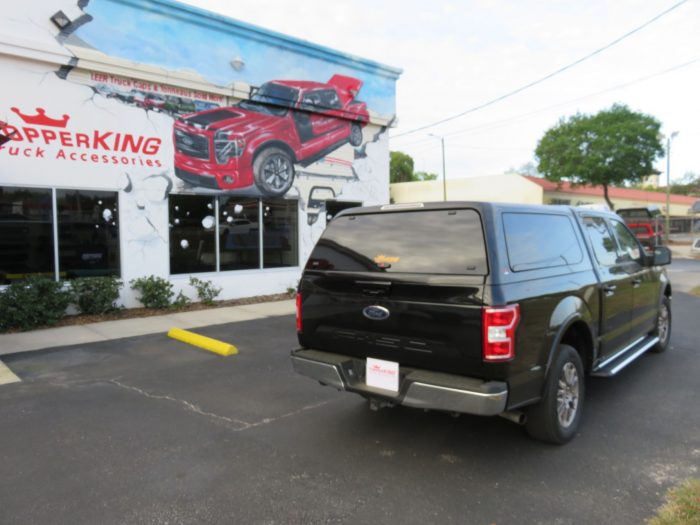 2020 Ford F150 with LEER 100XQ Fiberglass Topper, Running Boards, Hitch, Tint by TopperKING Brandon 813-689-2449 or Clearwater FL 727-530-9066. Call Today!