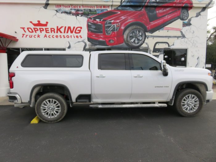 2020 Chevy Silverado with LEER 100XR, Nerf Bars, Chrome Accessories, Hitch, Tint by TopperKING in Brandon 813-689-2449 or Clearwater 727-530-9066. Call Now!