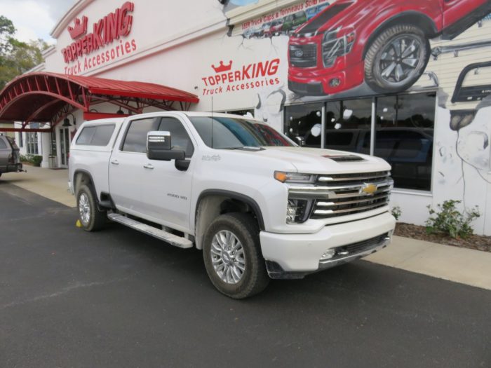 2020 Chevy Silverado with LEER 100XR, Nerf Bars, Chrome Accessories, Hitch, Tint by TopperKING in Brandon 813-689-2449 or Clearwater 727-530-9066. Call Now!