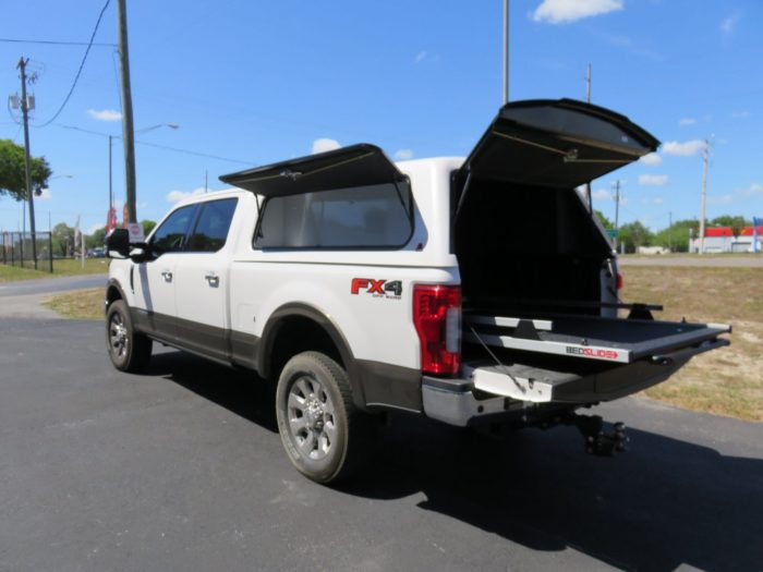 2020 White Ford F250 with LEER 100RCC, BedSlide, Chrome, Bug Guard, by TopperKING in Brandon, FL 813-689-2449 or Clearwater, FL 727-530-9066. Call today!