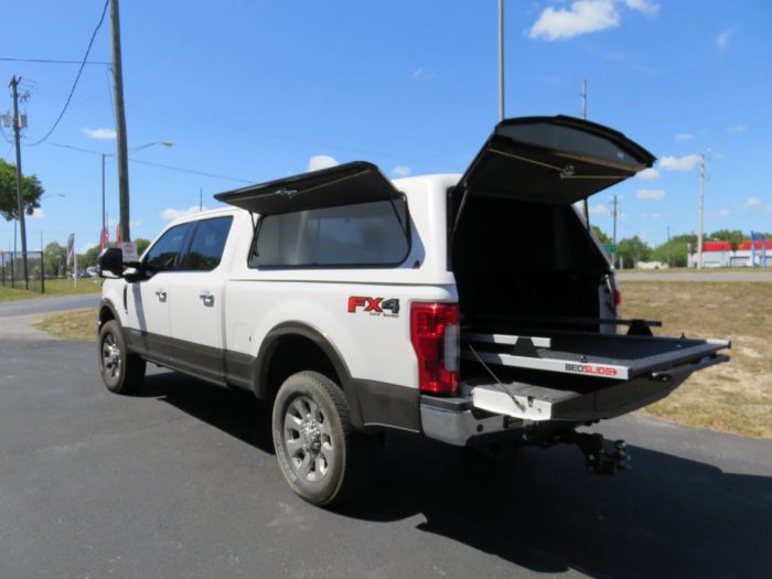 2020 White Ford F250 with LEER 100RCC, BedSlide, Chrome, Bug Guard, by TopperKING in Brandon, FL 813-689-2449 or Clearwater, FL 727-530-9066. Call today!