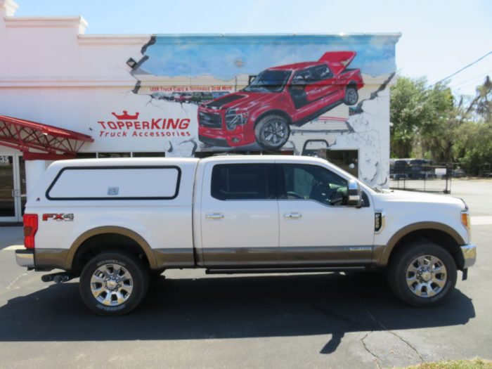 2020 White Ford F250 with LEER 100RCC, BedSlide, Chrome, Bug Guard, by TopperKING in Brandon, FL 813-689-2449 or Clearwater, FL 727-530-9066. Call today!