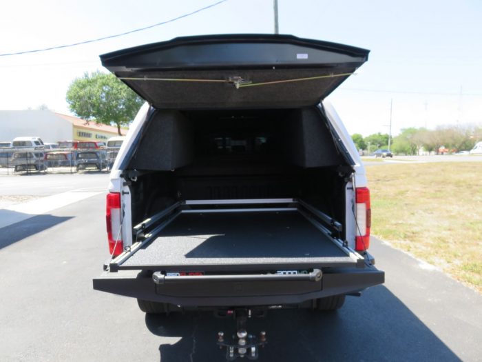 2020 White Ford F250 with LEER 100RCC, BedSlide, Chrome, Bug Guard, by TopperKING in Brandon, FL 813-689-2449 or Clearwater, FL 727-530-9066. Call today!