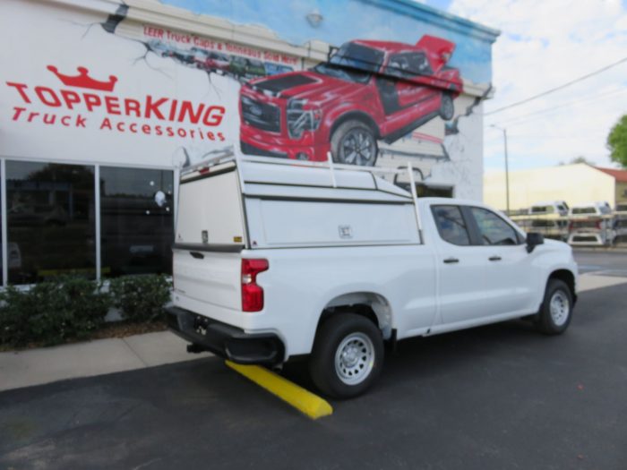 2020 Chevy Silverado with LEER DCC, Roof Racks, Hitch, and Tint by TopperKING in Brandon, FL 813-689-2449 or Clearwater, FL 727-530-9066. Call today!