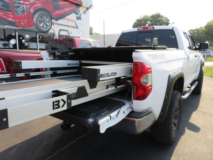 2019 Toyota Tundra with LEER 350M, Bedslide, Vent Visors, Nerf Bars, Hitch. Call TopperKING Brandon 813-689-2449 or Clearwater FL 727-530-9066