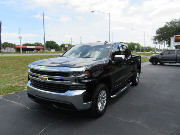 2020 Chevy Silverado decked out with Chrome Accessories. Hood Guard, Pillar Posts, more by TopperKING Brandon 813-689-2449 or Clearwater 727-530-9066. Call!