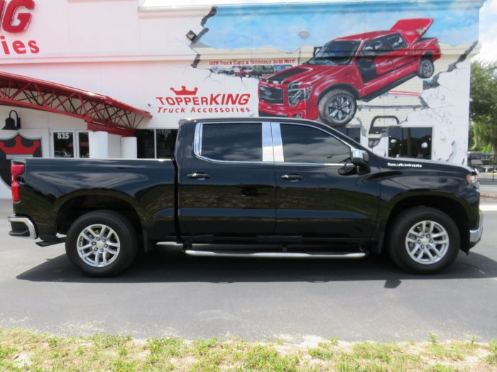 2020 Chevy Silverado decked out with Chrome Accessories. Hood Guard, Pillar Posts, more by TopperKING Brandon 813-689-2449 or Clearwater 727-530-9066. Call!