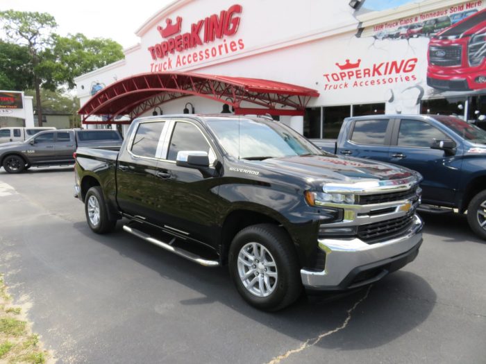 2020 Chevy Silverado decked out with Chrome Accessories. Hood Guard, Pillar Posts, more by TopperKING Brandon 813-689-2449 or Clearwater 727-530-9066. Call!