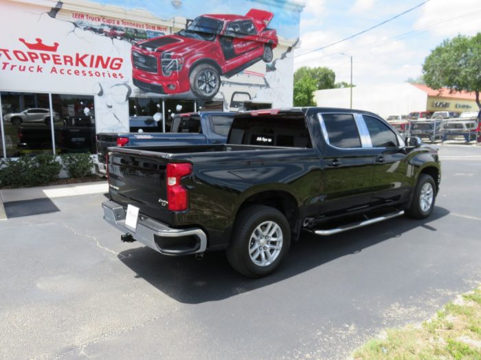 2020 Chevy Silverado decked out with Chrome Accessories. Hood Guard, Pillar Posts, more by TopperKING Brandon 813-689-2449 or Clearwater 727-530-9066. Call!