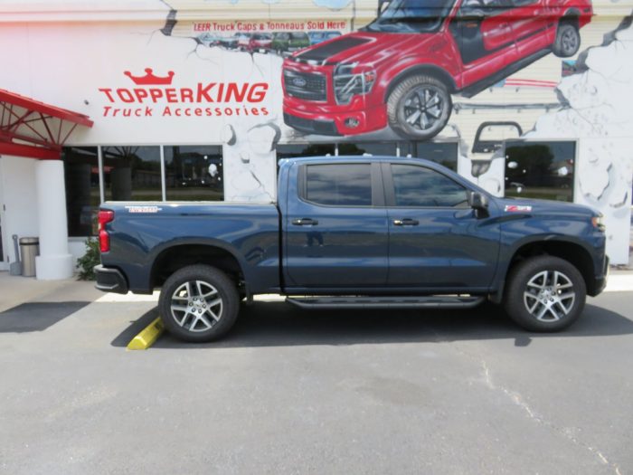 2020 Chevy Silverado with LEER 350M, Nerf Bars, Hitch, Tint by TopperKING Brandon 813-689-2449 or Clearwater FL 727-530-9066. Call today!