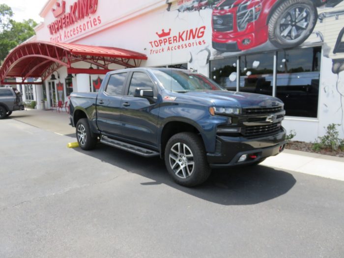 2020 Chevy Silverado with LEER 350M, Nerf Bars, Hitch, Tint by TopperKING Brandon 813-689-2449 or Clearwater FL 727-530-9066. Call today!