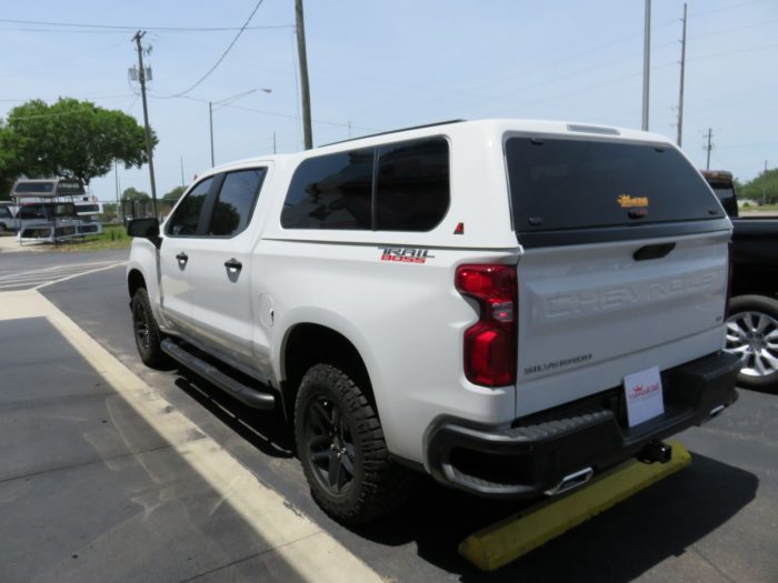 2020 Chevy Silverado with LEER 100XL, Roof Racks, Nerf Bars, Hitch by TopperKING Brandon 813-689-2449 or Clearwater 727-530-9066. Call Today!