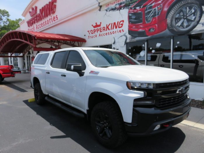 2020 Chevy Silverado with LEER 100XL, Roof Racks, Nerf Bars, Hitch by TopperKING Brandon 813-689-2449 or Clearwater 727-530-9066. Call Today!