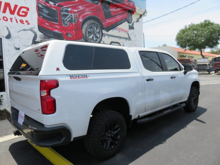 2020 Chevy Silverado with LEER 100XL, Roof Racks, Nerf Bars, Hitch by TopperKING Brandon 813-689-2449 or Clearwater 727-530-9066. Call Today!