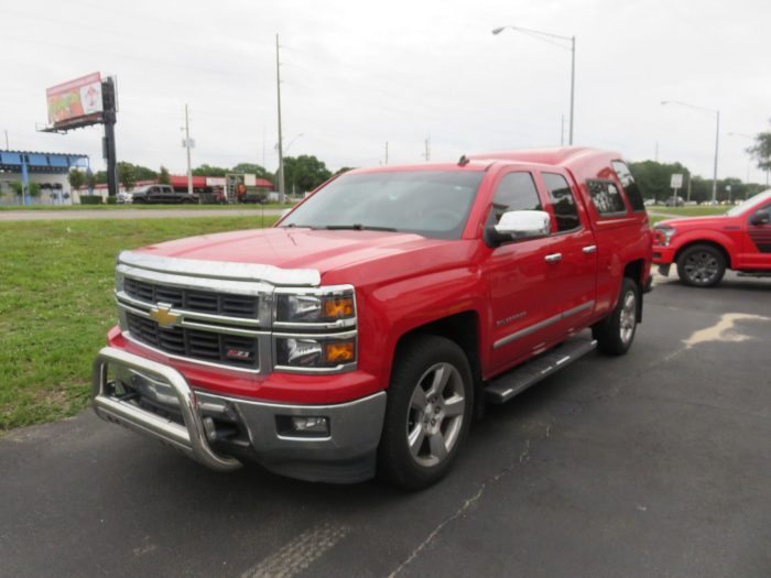 2014 Chevrolet Silverado with LEER 122, Bull Bars, Chrome Bug Guard, Running Boards by TopperKING Brandon 813-689-2449 or Clearwater FL 727-530-9066. Call!