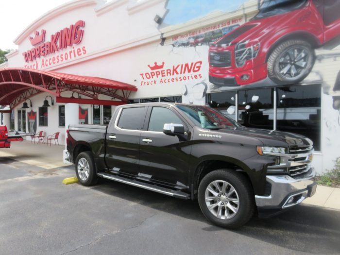 2020 Chevy Silverado with LEER 550, Nerf bars, Bedliner, Chrome, Tint, Hitch by TopperKING Brandon 813-689-2449 or Clearwater, FL 727-530-9066. Call today!