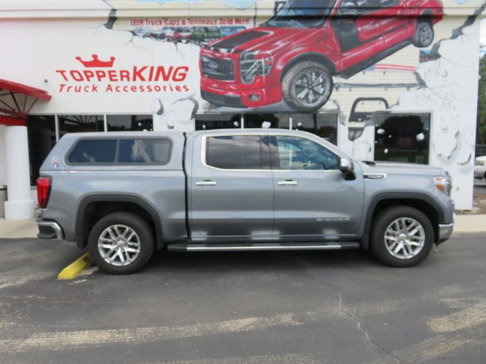 2020 GMC Sierra with TK Defender Fiberglass Topper, Nerf Bars, Chrome, Tint, Hitch by TopperKINGBrandon 813-689-2449 or Clearwater FL 727-530-9066. Call Us!