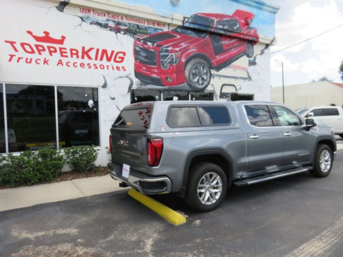 2020 GMC Sierra with TK Defender Fiberglass Topper, Nerf Bars, Chrome, Tint, Hitch by TopperKINGBrandon 813-689-2449 or Clearwater FL 727-530-9066. Call Us!