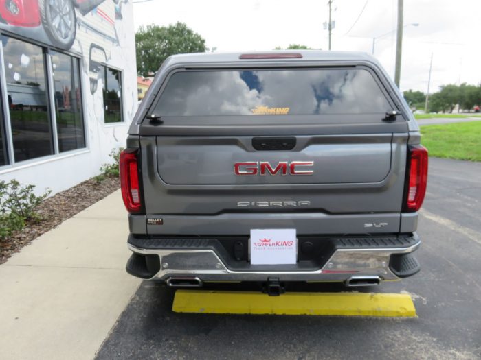 2020 GMC Sierra with TK Defender Fiberglass Topper, Nerf Bars, Chrome, Tint, Hitch by TopperKINGBrandon 813-689-2449 or Clearwater FL 727-530-9066. Call Us!