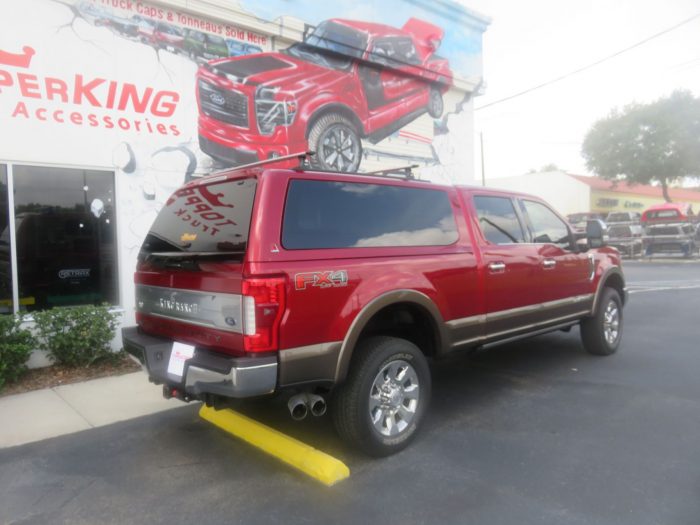 2020 Ford F250 with LEER 100XQ, Roof Racks, Chrome Hood guard, Retractable Steps, by TopperKING Brandon 813-689-2449 or Clearwater FL 727-530-9066. Call Us!