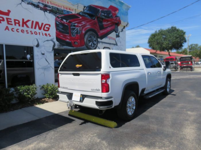 2020 Chevy Silverado with LEER 100XL, Nerf Bars, Chrome, Hitch, Tint by TopperKING in Brandon, FL 813-689-2449 or Clearwater, FL 727-530-9066. Call Today!