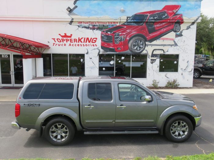 2019 Nissan Frontier with LEER 100XL Fiberglass Topper, Nerf Bars, Chrome, Hitch, Tint. Call TopperKING Brandon 813-689-2449 or Clearwater FL 727-530-9066.