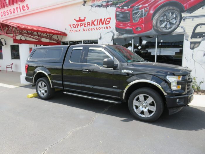 2020 Ford F150 with TK Defender Fiberglass Topper, Chrome Vent Visors, Running Boards Hitch. Call TopperKING Brandon 813-689-2449 or Clearwater 727-530-9066