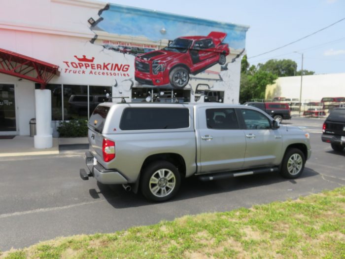 2020 Toyota Tundra with LEER 100XQ, Roof Racks, Nerf Bars, Chrome Accessories, Hitch, Tint. Call TopperKING Brandon 813-689-2449 or Clearwater 727-530-9066!