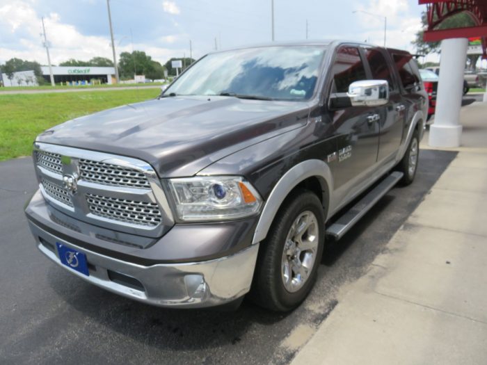 2018 Dodge RAM with LEER 100XL Fiberglass Topper, Nerf Bars, Chrome, Tint, Hitch. Call TopperKING Brandon 813-689-2449 or Clearwater, FL 727-530-9066.