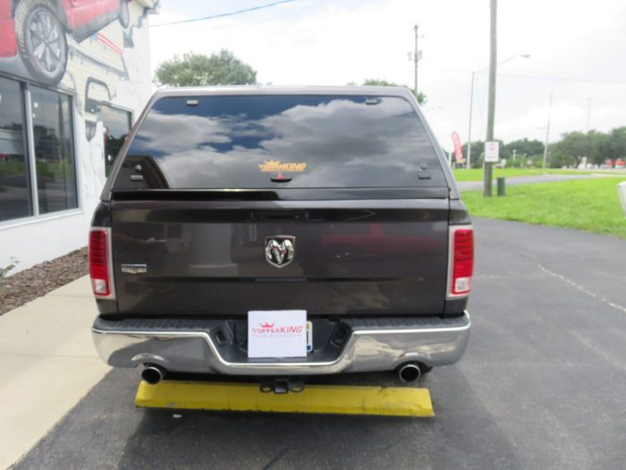 2018 Dodge RAM with LEER 100XL Fiberglass Topper, Nerf Bars, Chrome, Tint, Hitch. Call TopperKING Brandon 813-689-2449 or Clearwater, FL 727-530-9066.