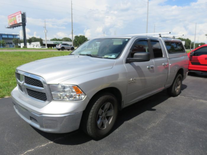 2019 Dodge RAM with TK Defender Topper, Windoor, Roof Racks, Vent Visors, Tint, Hitch by TopperKING Brandon 813-689-2449 Clearwater FL 727-530-9066. Call!