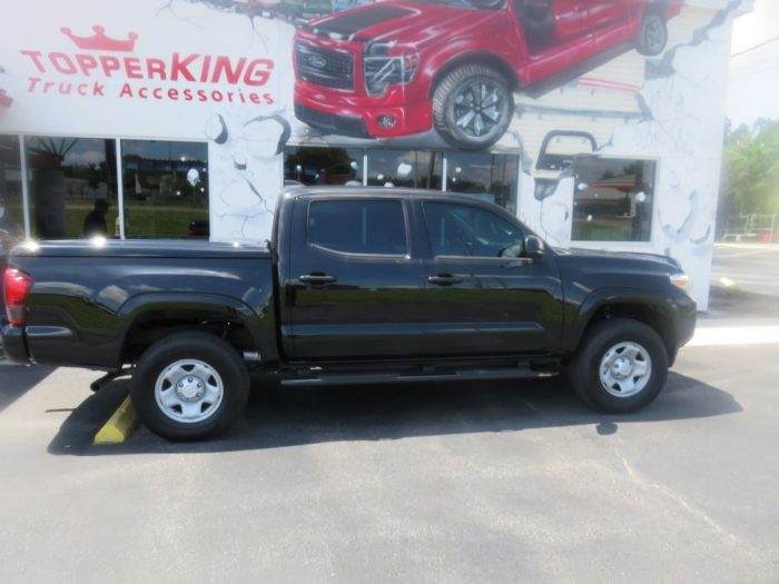 2020 Toyota Tacoma with Ranch Legacy Fiberglass Lid, Nerf Bars, Bug Guard, Tint, Hitch. Call TopperKING Brandon 813-689-2449 or Clearwater FL 727-530-9066.