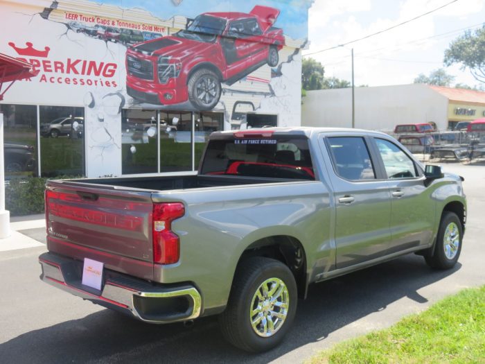 2020 Chevy Silverado with American Flag Hood Guard, Bedliner, Tint, Hitch. Call TopperKING Brandon 813-689-2449 or Clearwater FL 727-530-9066!