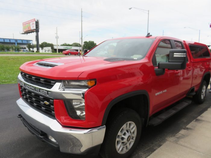 2020 Chevy Silverado with LEER 100XR Fiberglass Topper, Side Steps, Tint, Hitch by TopperKING in Brandon 813-689-2449 or Clearwater, FL 727-530-9066. Call!