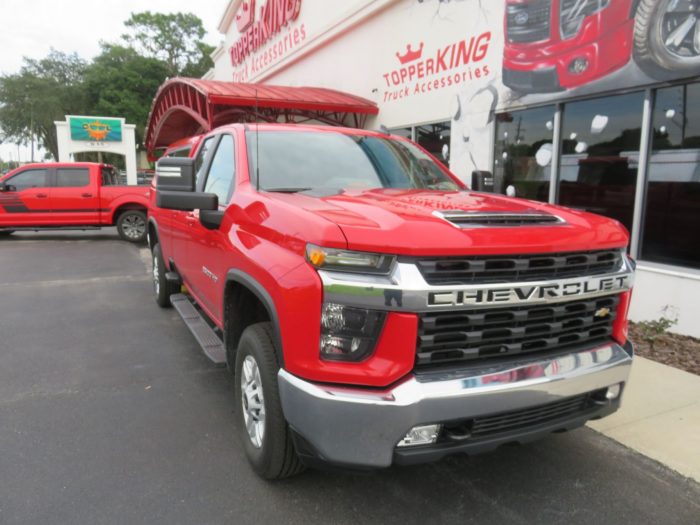 2020 Chevy Silverado with LEER 100XR Fiberglass Topper, Side Steps, Tint, Hitch by TopperKING in Brandon 813-689-2449 or Clearwater, FL 727-530-9066. Call!