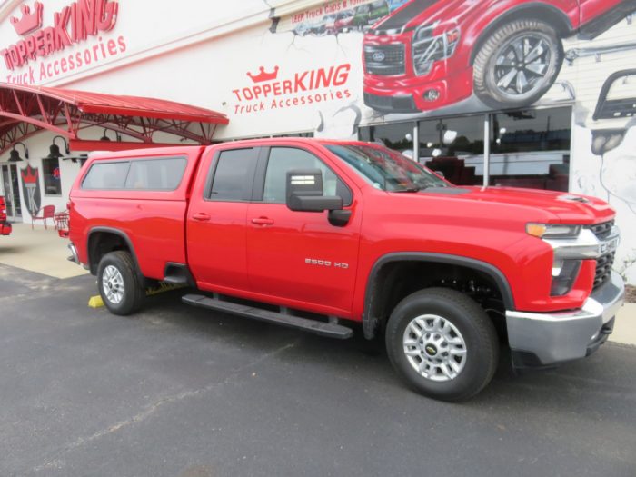 2020 Chevy Silverado with LEER 100XR Fiberglass Topper, Side Steps, Tint, Hitch by TopperKING in Brandon 813-689-2449 or Clearwater, FL 727-530-9066. Call!