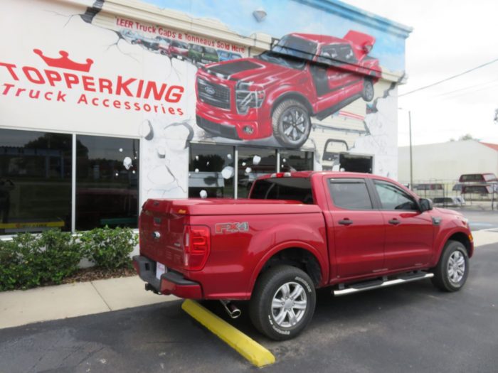2020 Ford Ranger with LEER 700 Fiberglass Lid, Vent Visors, Nerf Bars, Tint, Hitch. Call TopperKING in Brandon 813-689-2449 or Clearwater, FL 727-530-9066.