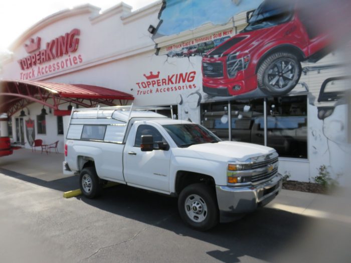 2018 Chevy Silverado with Aluminum Topper Roof Racks, Chrome Bug Guard, Hitch. Call TopperKING Brandon 813-689-2449 or Clearwater 727-530-9066