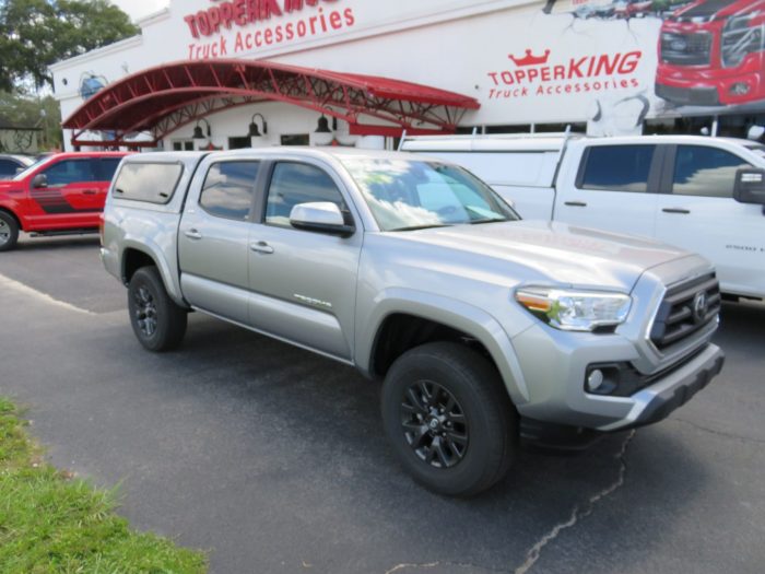 2020 Toyota Tacoma with Ranch Sierra Fiberglass Topper, Windoor, Tint, Hitch. Call TopperKING Brandon 813-689-2449 or Clearwater 727-530-9066
