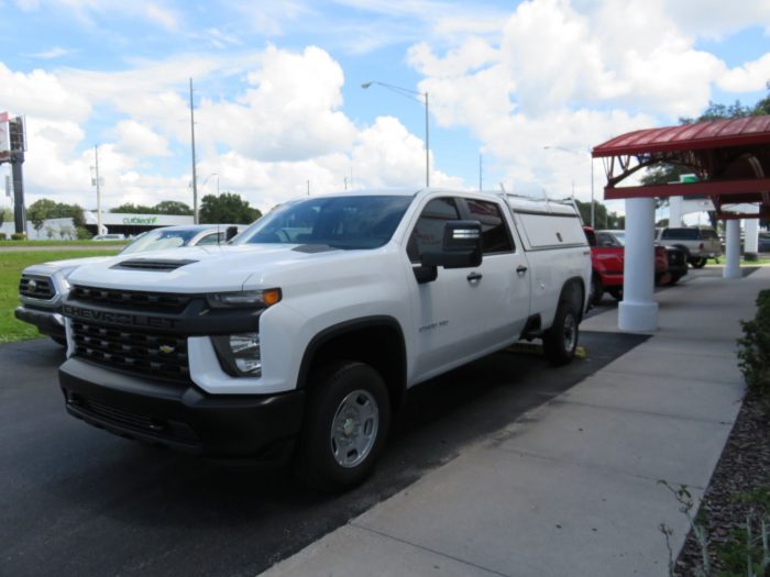 2020 Chevy Silverado with LEERDCC, Roof Racks, Side Access Doors, Tint, Hitch by TopperKING Brandon 813-689-2449 or Clearwater 727-530-9066.